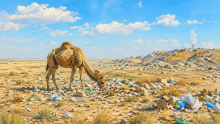 Верблюд среди мусора попал на видео у полигона в Мангистауской области