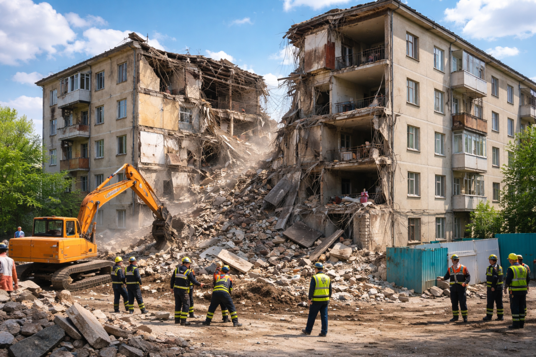 Целый подъезд жилого дома обрушился