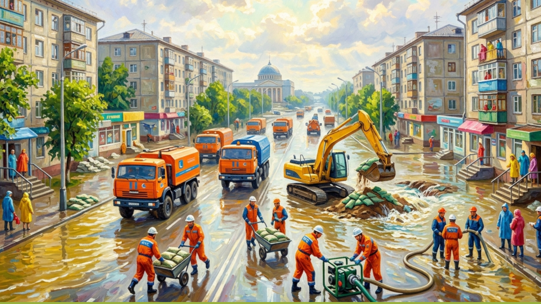 Сильный дождь в Кентау вызвал подтопления улиц и жилых домов