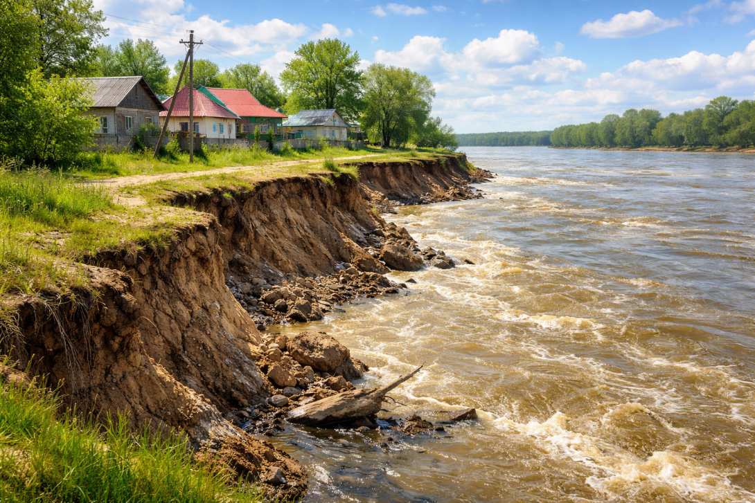 Иртыш размывает берег у села в Восточно-Казахстанской области