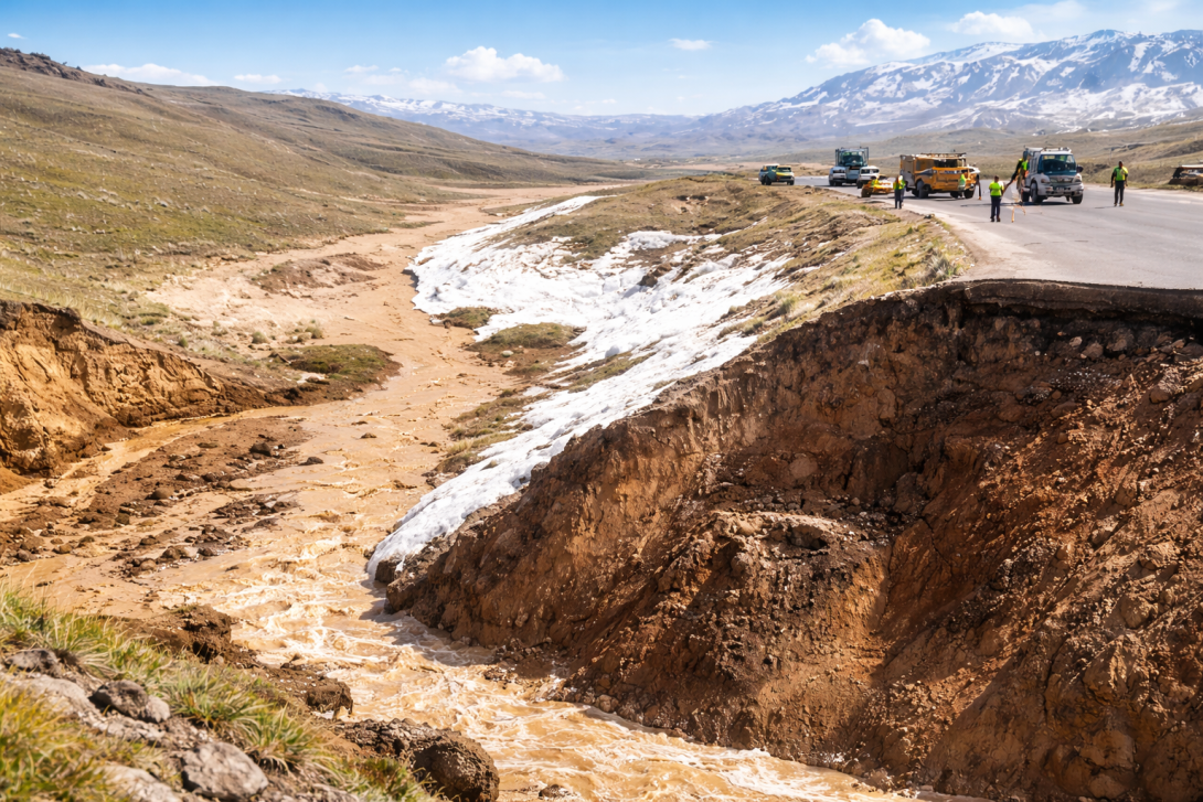 Талые воды размыли дорогу в Алматинской области