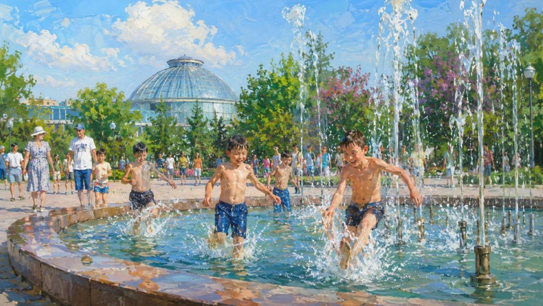 Жители Астаны игнорируют запрет на купание в фонтанах