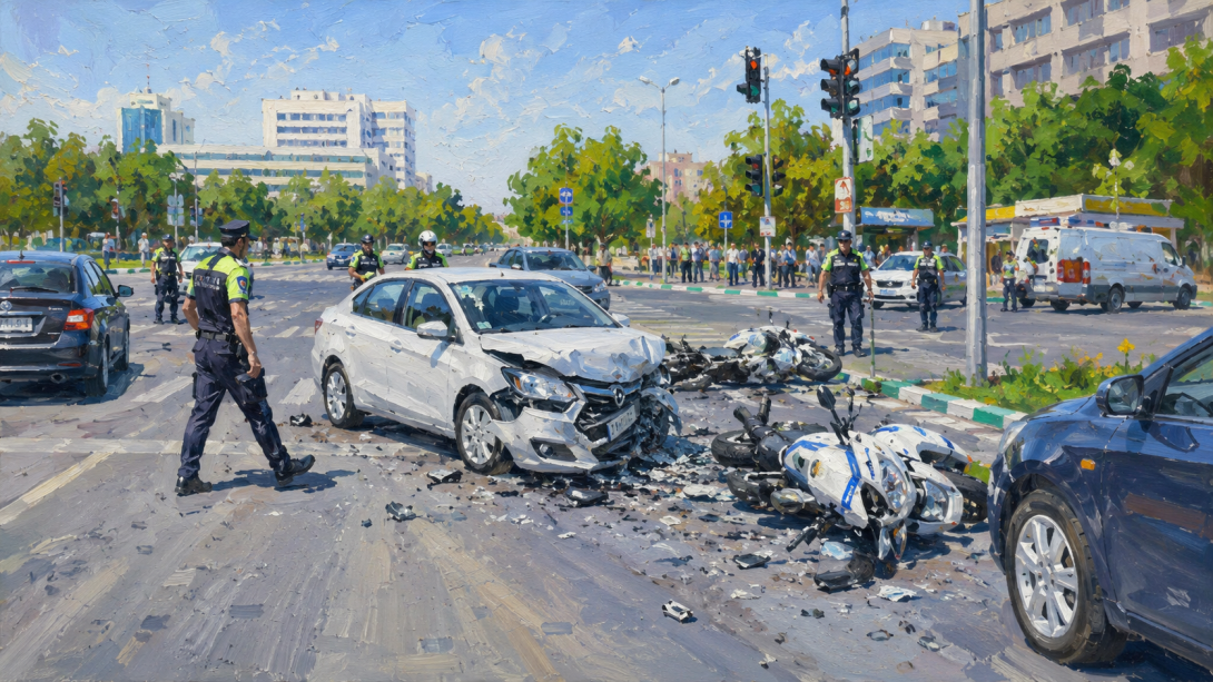 Патрульные мотоциклы попали в смертельное ДТП в Ташкенте